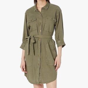 Current/Elliott Destiny Utility Button Down Dress with Belt in Basil Green